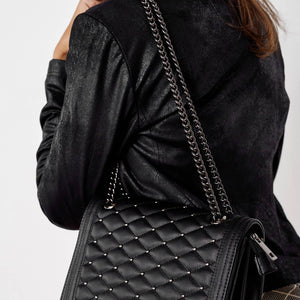 Schoudertas 'VISTA' - met studs & rode voering jvrmonkeydesign