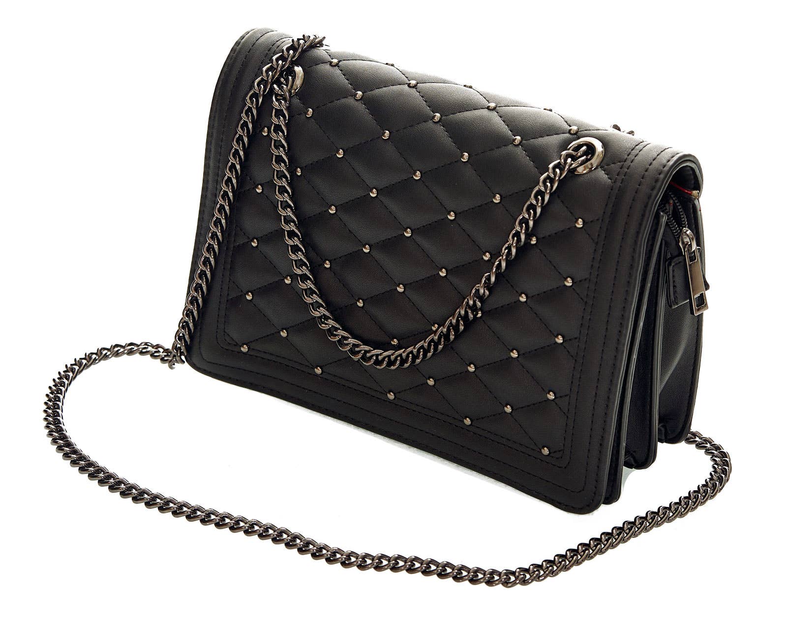 Schoudertas 'VISTA' - met studs & rode voering jvrmonkeydesign