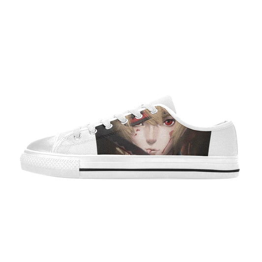 Unisex Anime Art Sneakers – Wit met rode accenten - jvrmonkeydesign