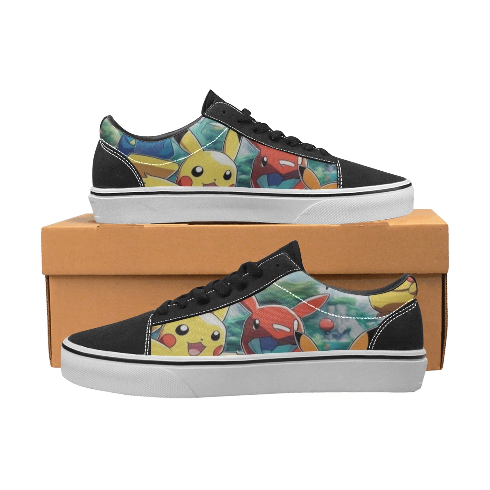 Unisex Pokémon Style Sneakers – Zwart met kleurrijke print - jvrmonkeydesign