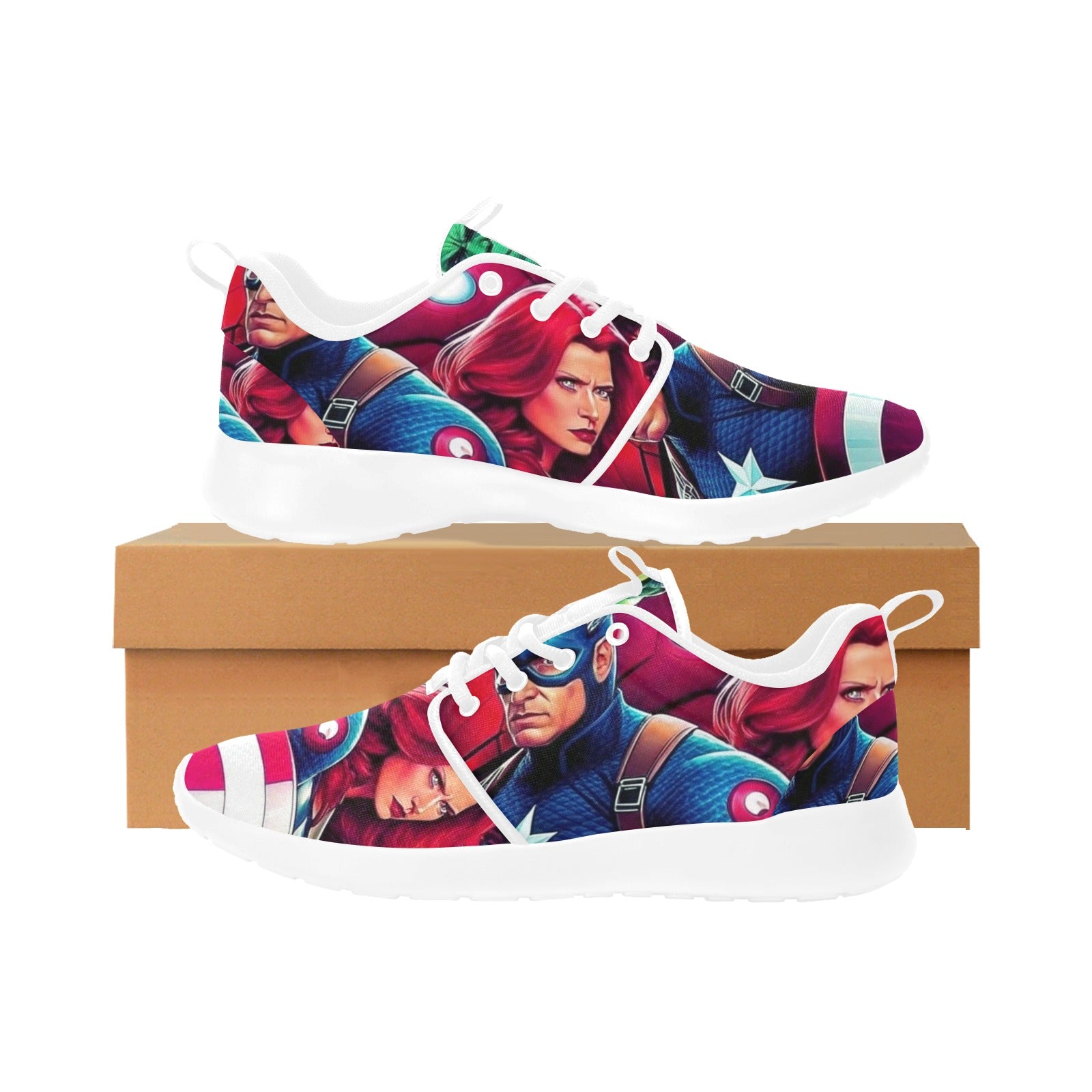 Unisex Superhero Sneakers – Wit met kleurrijke print - jvrmonkeydesign