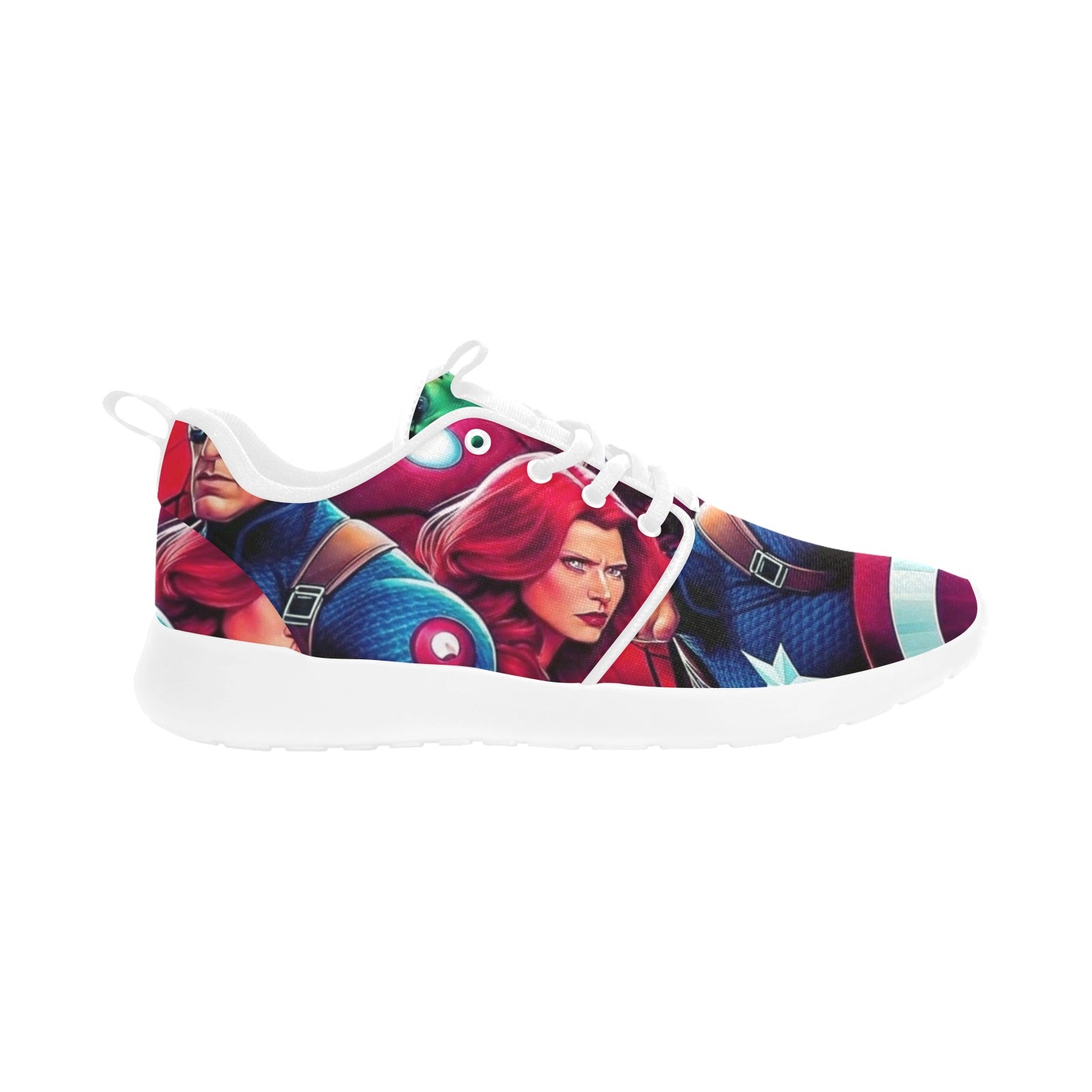 Unisex Superhero Sneakers – Wit met kleurrijke print - jvrmonkeydesign