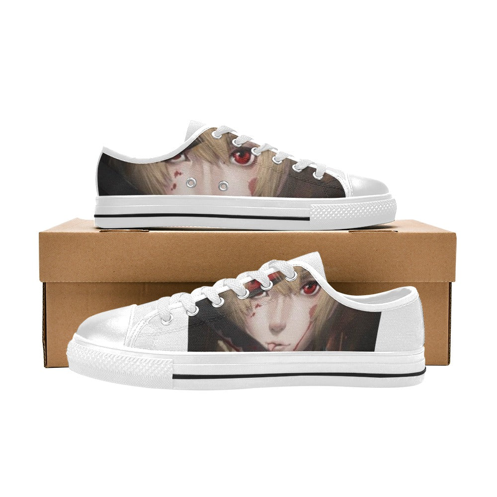 Unisex Anime Art Sneakers – Wit met rode accenten - jvrmonkeydesign