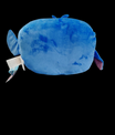 Achterzijde van blauw pluche Stitch kussen – zachte stof en Disney-label zichtbaar
