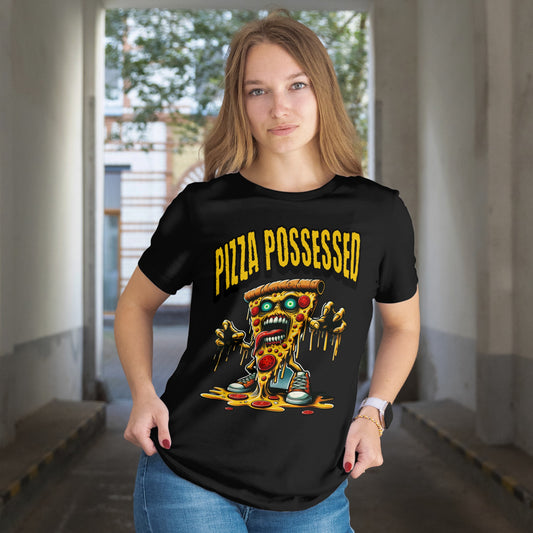 Pizza Possessed – Horror Slice T-shirt - jvrmonkeydesign #