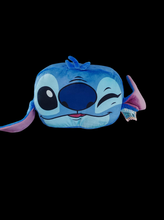 Pluche Stitch kussen met schreeuwende gezichtsuitdrukking – zijaanzicht met opstaande oor en vrolijke kleuren