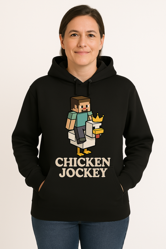 CHICKEN JOCKEY HOODIE – VOOR DE KONING(IN) OP DE KIP - jvrmonkeydesign