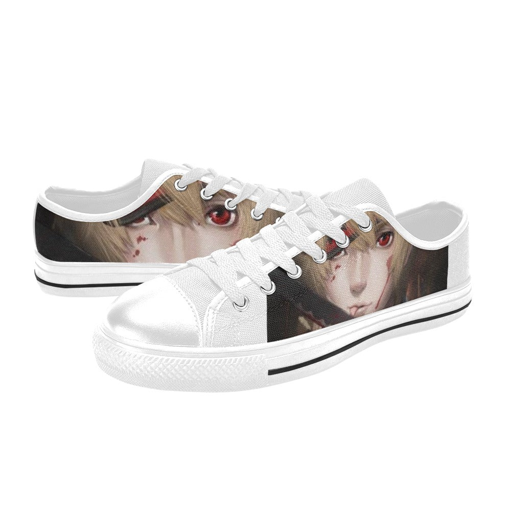 Unisex Anime Art Sneakers – Wit met rode accenten - jvrmonkeydesign