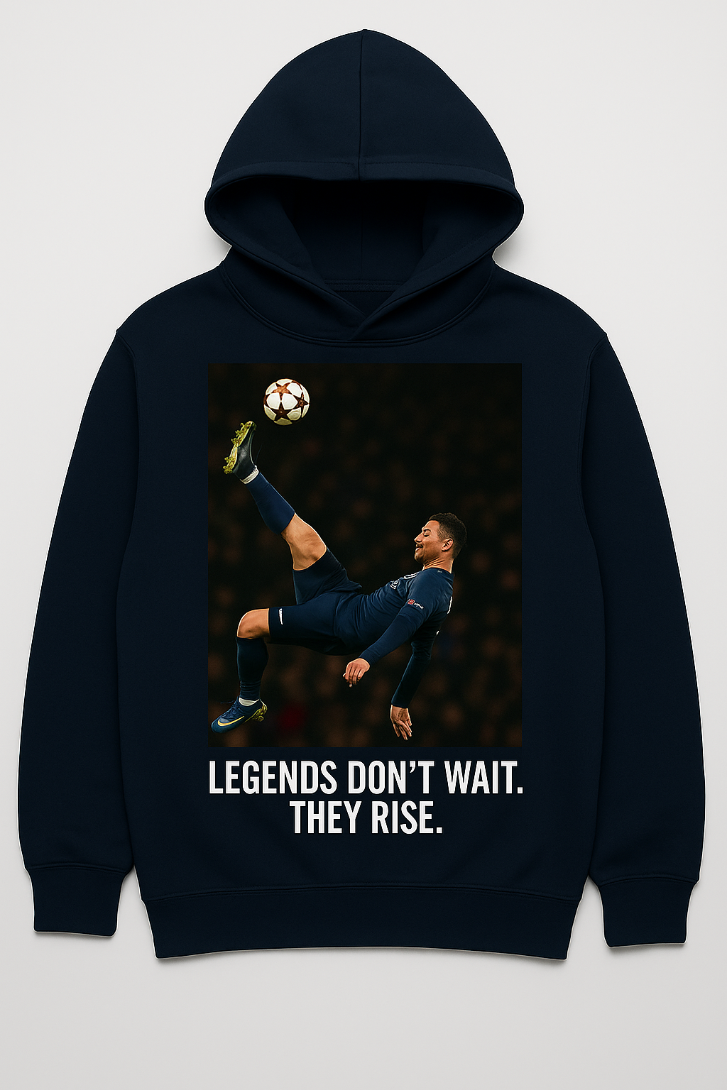 ⚽ “Legends Don’t Wait. They Rise.” Sweater – Voor wie hoger mikt
