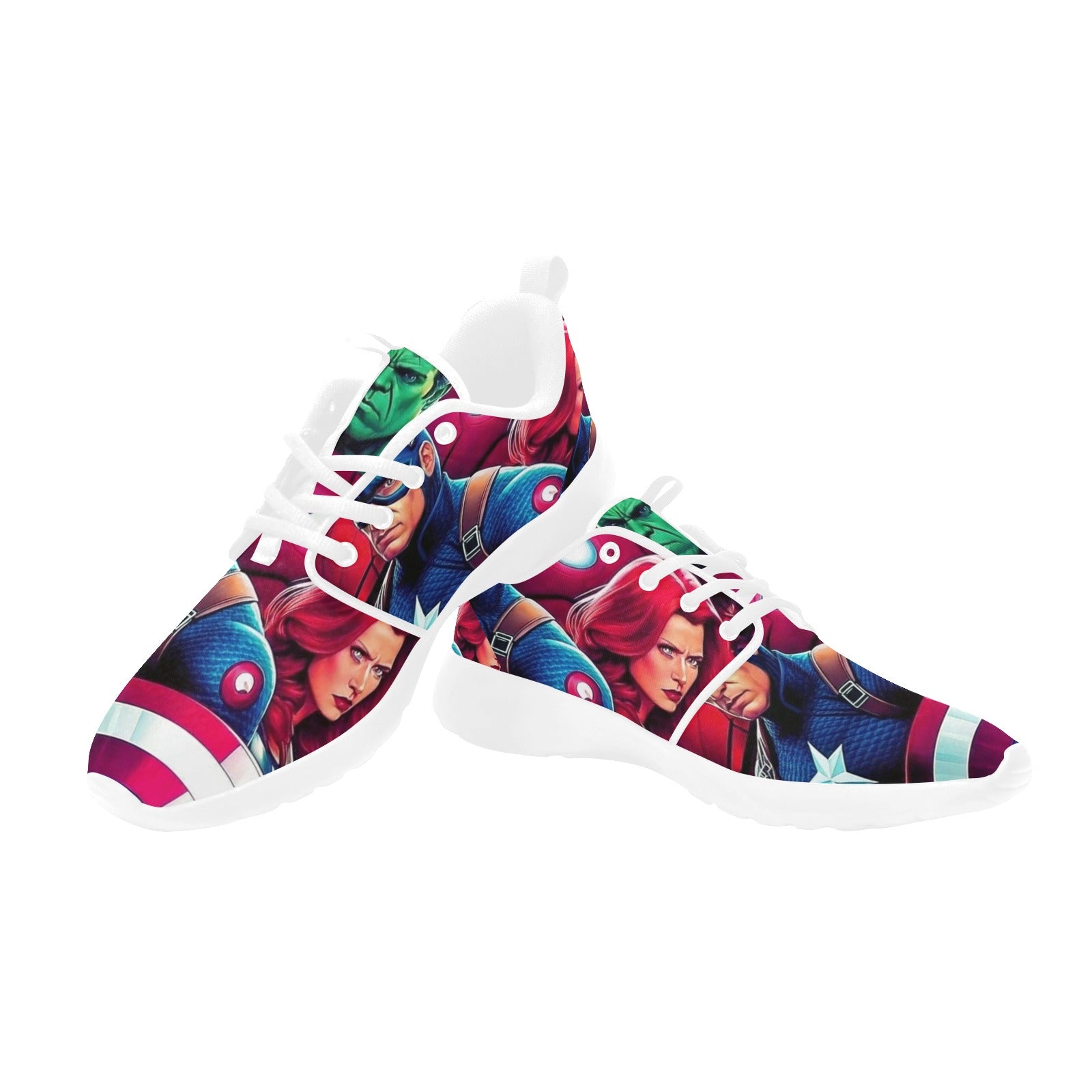 Unisex Superhero Sneakers – Wit met kleurrijke print - jvrmonkeydesign