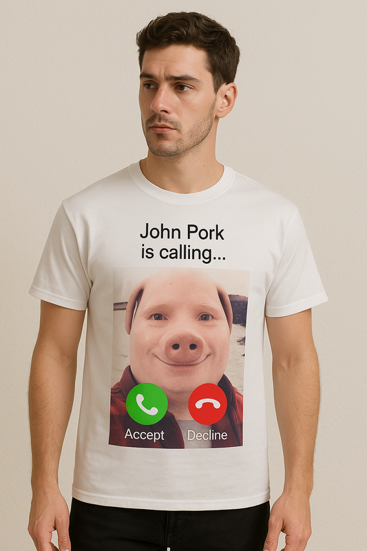 🐷 John Pork Is Calling – T-shirt by jvrmonkeydesign - jvrmonkeydesign
