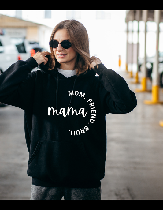 🖤 Mom. Friend. Bruh. Hoodie – Comfortabel, grappig en stijlvol