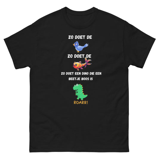 T-shirt "Zo doet de vogel, zo doet de vis, zo doet een dino die beetje boos is!" - jvrmonkeydesign
